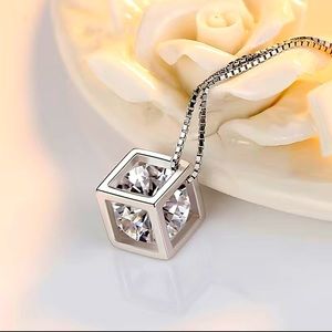 Hollow Cubic Shape  Necklace Inlaid Shiny Zircon Elegant Neck